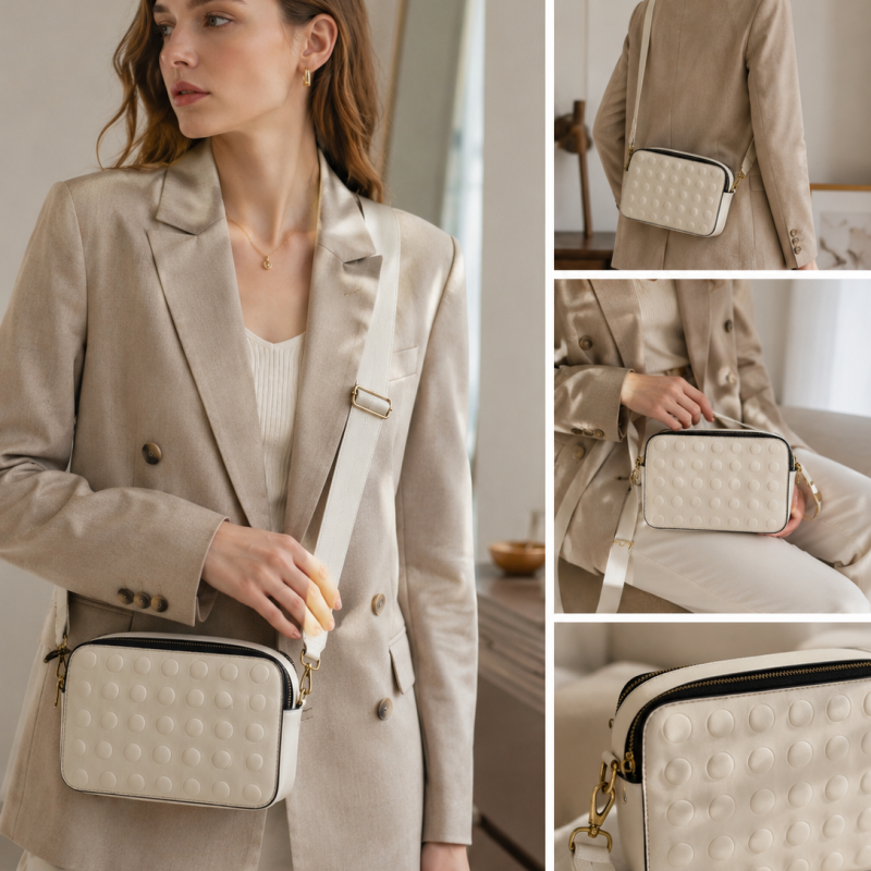 E1061 Engraved circle dots cross body bag