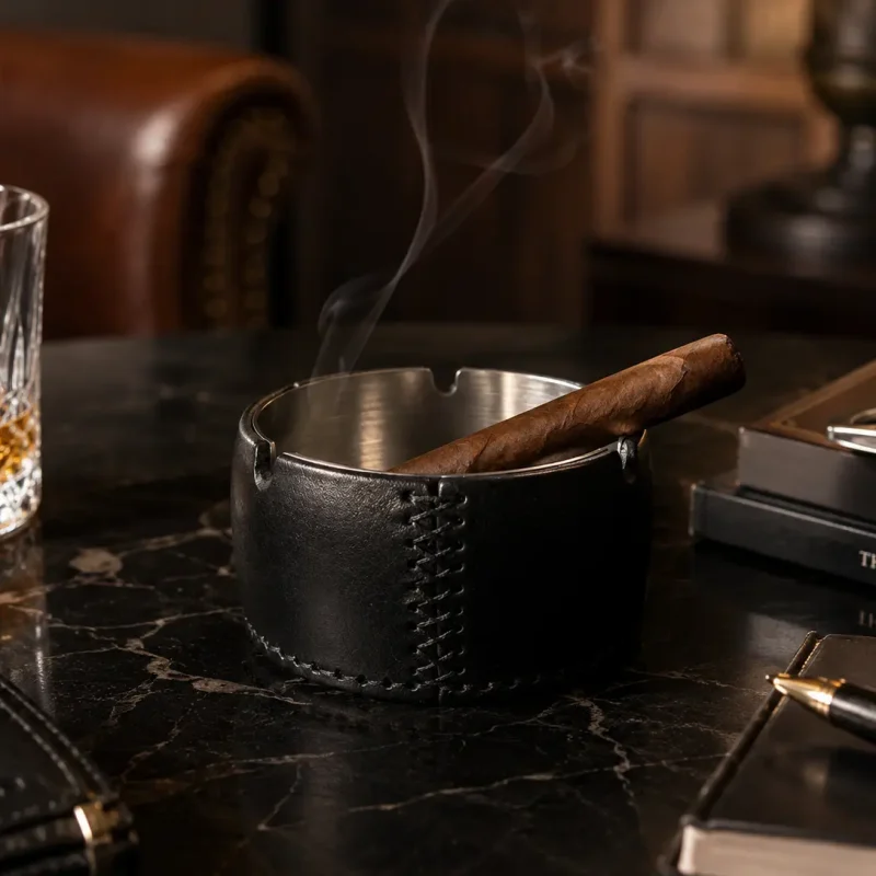 E1064 Leather stainless still cigarette ashtray