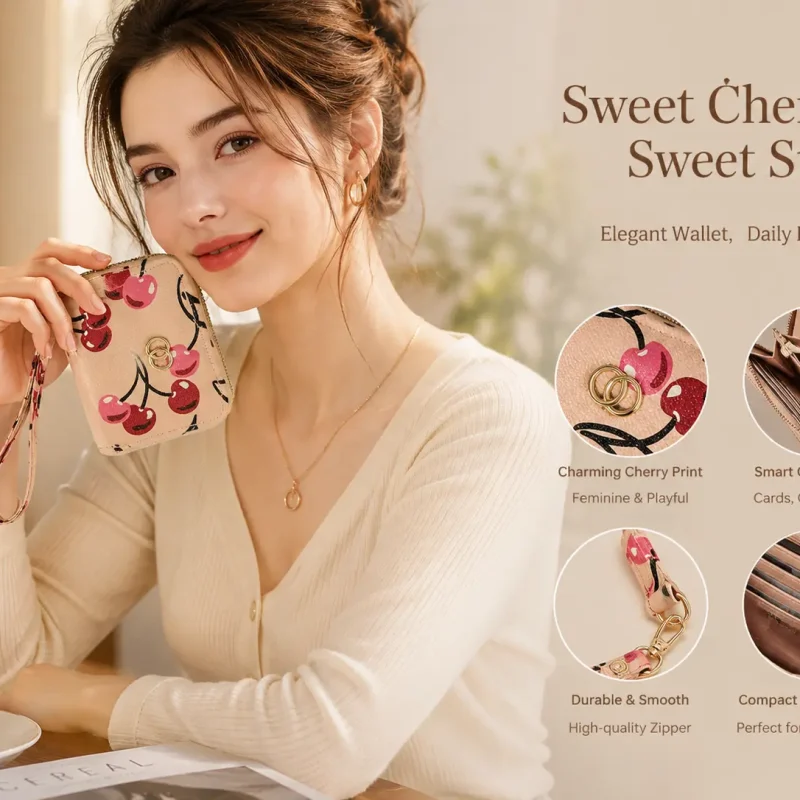E3134 Cherry printed zip around wallet