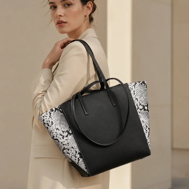 E1073 Python pattern east west tote bag