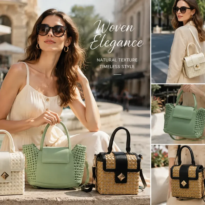 E1076 Rattan Straw Satchel tote beach bag collection