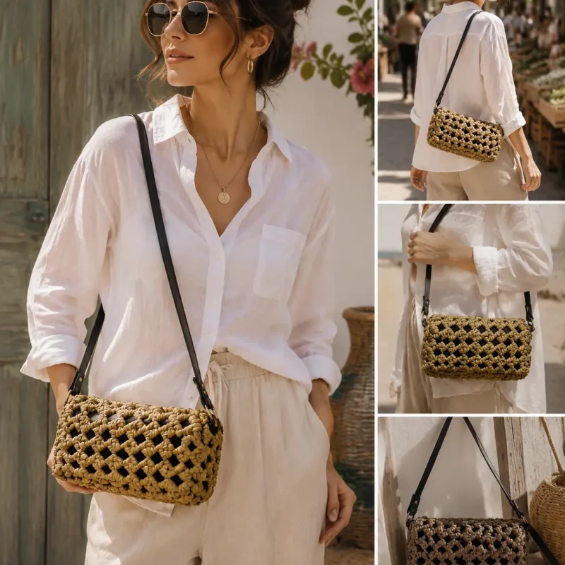 E1079 Straw hand weaving Crossbody for summer