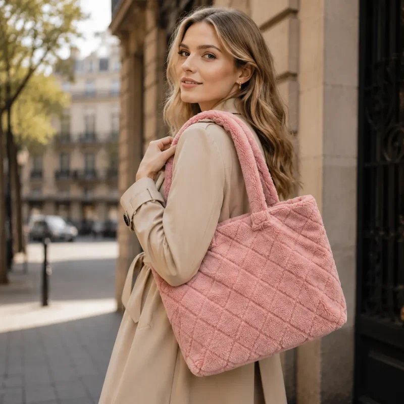 E1089 Fur tote shopper bag