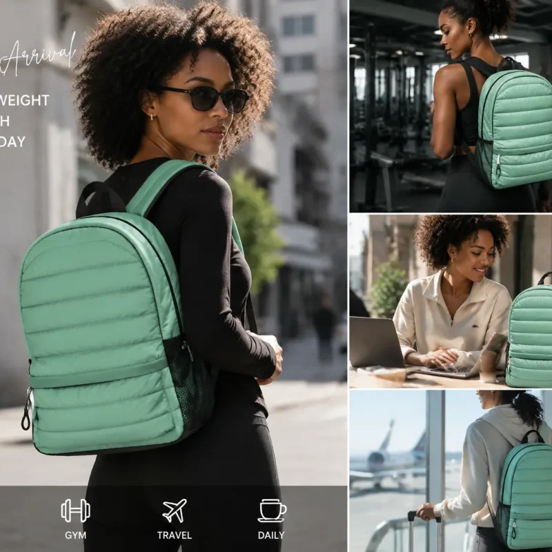 E1096 Quilted puffer travel zip around backpack