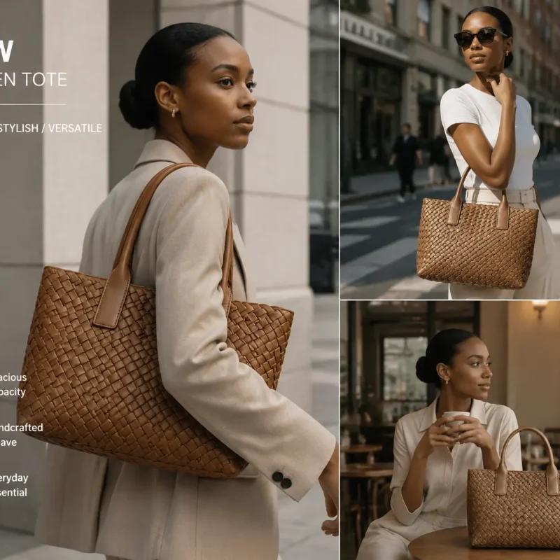 E1101 Woven shoulder hobo shopper bag